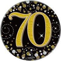 (image for) 70th Birthday Sparkling Fizz Black & Gold Holographic Badge