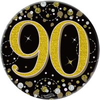 (image for) 90th Birthday Sparkling Fizz Black & Gold Holographic Badge