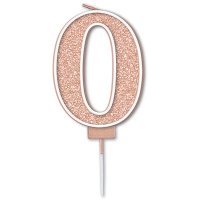 (image for) Sparkling Fizz Rose Gold Number 0 Glitter Candle Pick