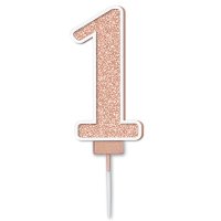 (image for) Sparkling Fizz Rose Gold Number 1 Glitter Candle Pick