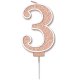 (image for) Sparkling Fizz Rose Gold Number 3 Glitter Candle Pick