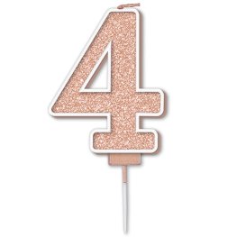 (image for) Sparkling Fizz Rose Gold Number 4 Glitter Candle Pick