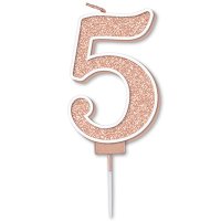 (image for) Sparkling Fizz Rose Gold Number 5 Glitter Candle Pick