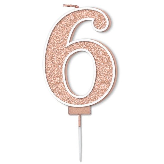 (image for) Sparkling Fizz Rose Gold Number 6 Glitter Candle Pick