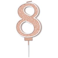 (image for) Sparkling Fizz Rose Gold Number 8 Glitter Candle Pick