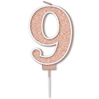 (image for) Sparkling Fizz Rose Gold Number 9 Glitter Candle Pick