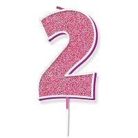 (image for) Pink & Silver Glitter Number 2 Candle Pick