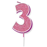 (image for) Pink & Silver Glitter Number 3 Candle Pick