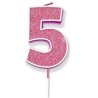 (image for) Pink & Silver Glitter Number 5 Candle Pick