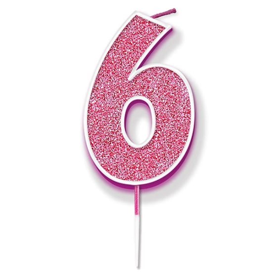 (image for) Pink & Silver Glitter Number 6 Candle Pick