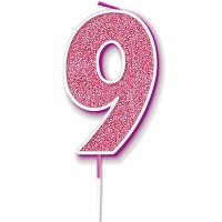 (image for) Pink & Silver Glitter Number 9 Candle Pick