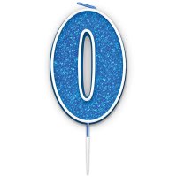 (image for) Blue & Silver Glitter Number 0 Candle Pick