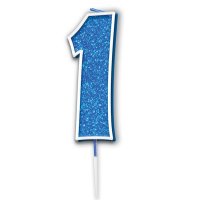 (image for) Blue & Silver Glitter Number 1 Candle Pick