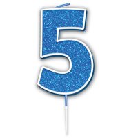 (image for) Blue & Silver Glitter Number 5 Candle Pick