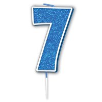 (image for) Blue & Silver Glitter Number 7 Candle Pick