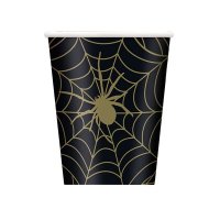 9oz Black & Gold Spider Web Paper Cups 8pk