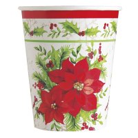 (image for) 9oz Festive Poinsettia Christmas Paper Cups 8pk