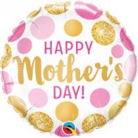 9" Air Fill Happy Mothers Day Pink & Gold Dots Foil Balloons