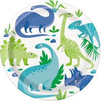 9" Blue & Green Dinosaur Paper Plates 8pk