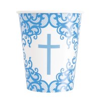 9oz Fancy Blue Cross Paper Cups 8pk