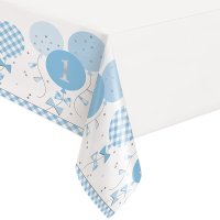 (image for) 1st Birthday Blue Gingham Plastic Tablecover