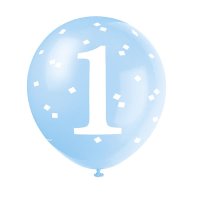 (image for) 12" 1st Birthday Blue Gingham Latex Balloons 5pk