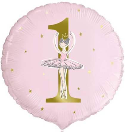 18" Pink & Gold Ballerina 1st Birthday Foil Balloons
