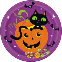 (image for) 9" Cat & Pumpkin Paper Plates 8pk