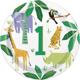 (image for) 9" Animal Safari1st Birthday Paper Plates 8pk