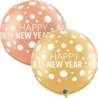 (image for) 30" Rose Gold & Gold Happy New Year Dots Latex Balloons 2PK