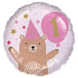 (image for) 18" 1ST Birthday Bear Pink Foil Balloon