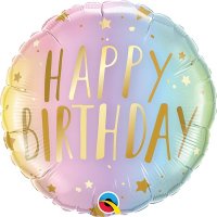 18" Happy Birthday Pastel Ombre & Stars Foil Balloons