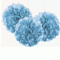 (image for) 9" Powder Blue Puff Tissue Decorations 3pk