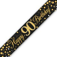 (image for) Black Sparkling Fizz Happy 90th Birthday Holographic Banner