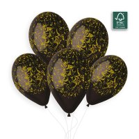 (image for) 13" Black With Gold Marble Latex Balloons 50pk