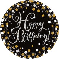 (image for) Gold Celebration Happy Birthday Paper Plates 8pk