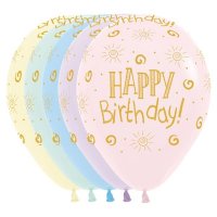 12" Happy Birthday Pastel Matte Assorted Latex Balloons 25pk