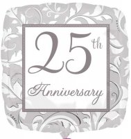 18" 25th Silver Anniversary Elegant Scroll Foil Balloons