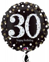 (image for) 18" Black And Gold 30th Birthday Foil Balloons