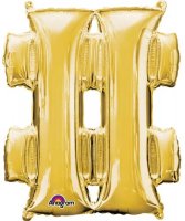 16" Gold # Symbol Air Filled Foil Balloons