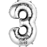 16" Number 3 Silver Air Filled Balloons