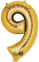 16" Number 9 Gold Air Filled Balloons