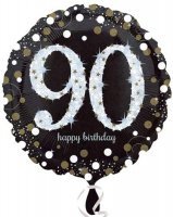 18" Black And Gold 90th Birthday Foil Balloons