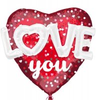 Love You Hearts & Dots Jumbo Foil Balloons