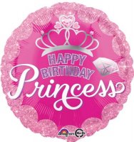 18" Princess Crown & Gem Happy Birthday Foil Balloons