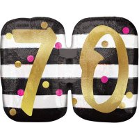 Pink & Gold 70th Birthday Holographic Supershape Balloons