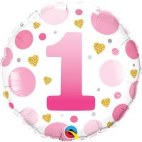 (image for) 18" Age 1 Pink Dots Birthday Foil Balloons