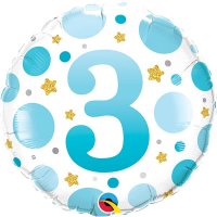 18" Age 3 Blue Dots Birthday Foil Balloons