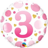 18" Age 3 Pink Dots Birthday Foil Balloons