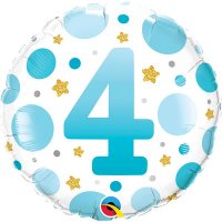(image for) 18" Age 4 Blue Dots Birthday Foil Balloons